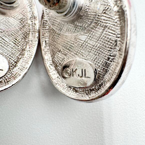 Vintage KJL Kenneth Jay Lane Faux Pearl Cabochon Crystal Rhinestone Earrings - Picture 8 of 15